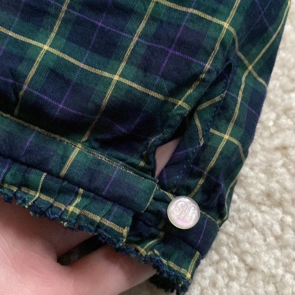 Ralph Lauren Girls Green Navy Plaid Ruffle Wrap Dress Cotton‎ Size 12 Preppy